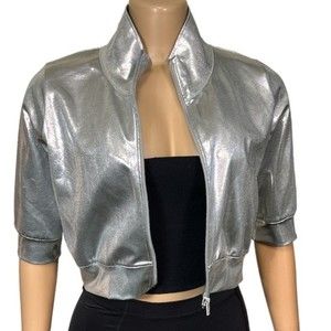 Balera Adult Dance Top Jacket Cropped Silver Metallic Dancewear Size L 12/14